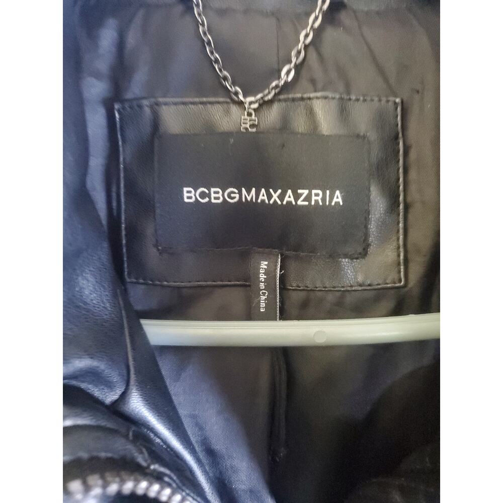 BCBGMAXAZRIA Black Faux Leather Puffer Jacket Womens Small Quilted Winter Coat - Picture 11 of 16